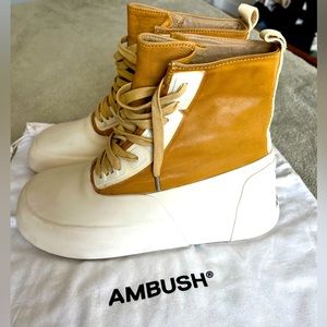 AMBUSH Mens Leather Mix Hi Top Sneaker Boot Cream and Beige size US 10 E…